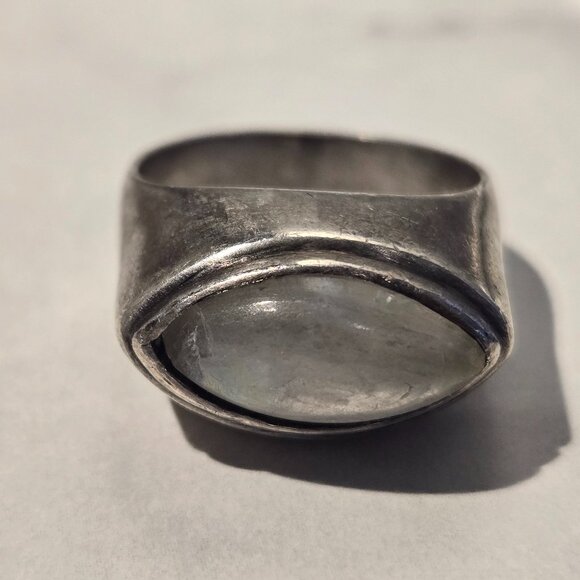 Vintage Chunky Sterling Silver Moonstone Modernist Ring - Picture 1 of 9